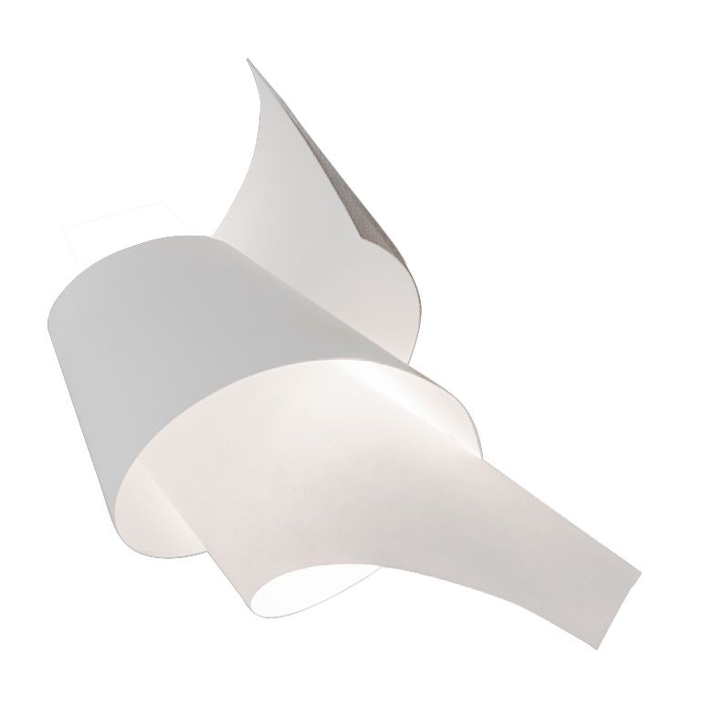 Weiße Oop´s Wandleuchte von Ingo Maurer: Modernes Design mit geschwungenen, papierartigen Elementen und indirektem Licht.